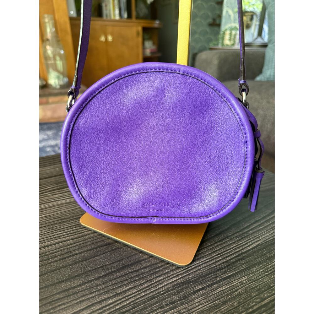 COACH Purple Leather Legacy Canteen Crossbody Bag with Tassels & Silver Hardware